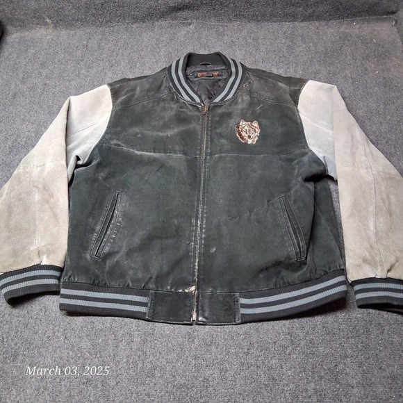 Other - ** VTG Guide Gear Leather Stadium Jacket Wold Embroidered Size XXL Black Gray